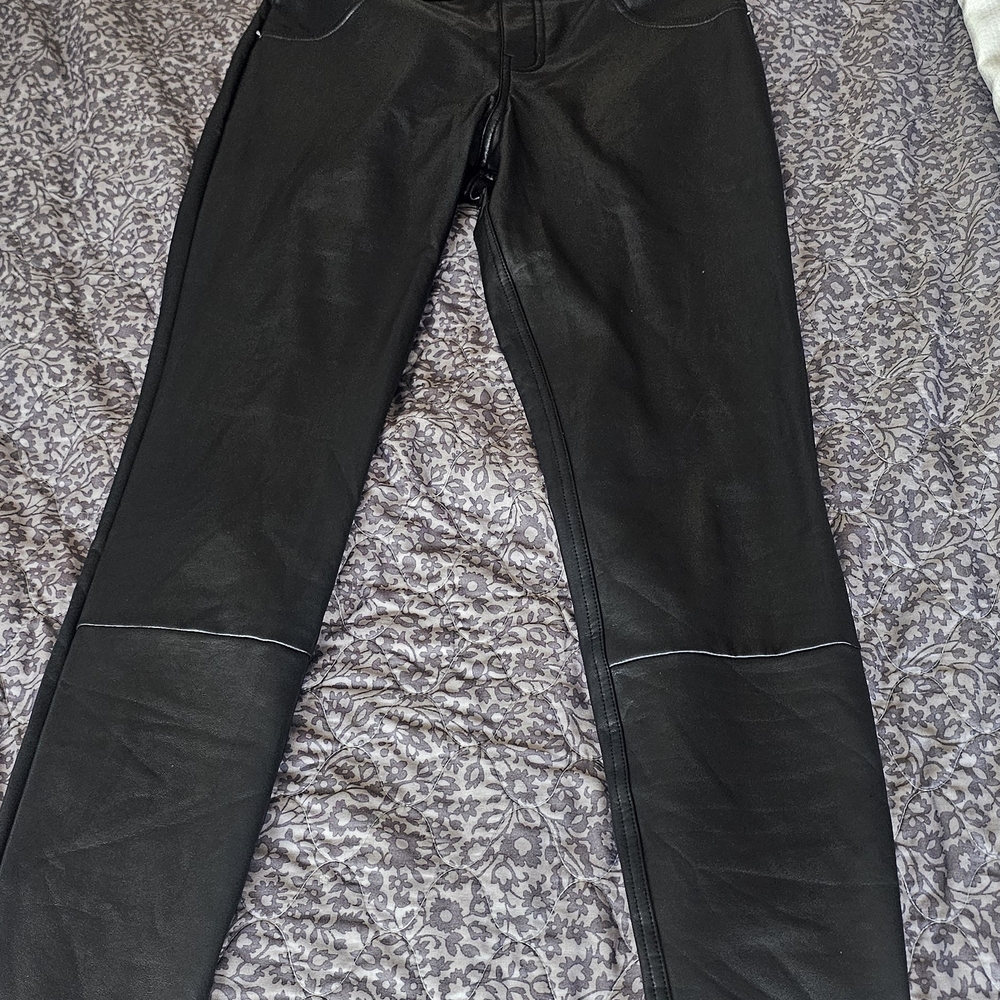 HUE Black Faux Leather Trousers